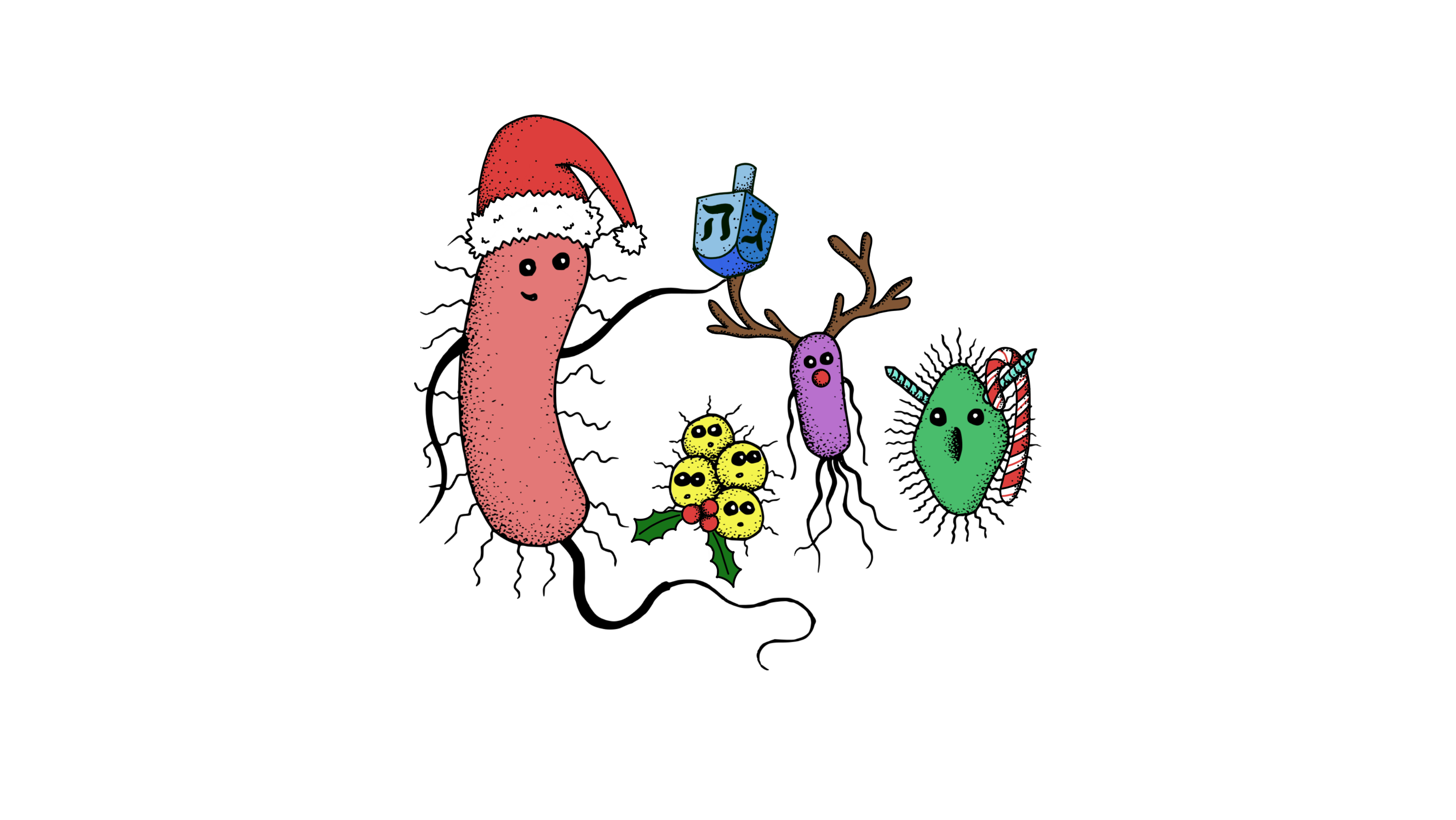 Binning Singletons logo bacteria in holiday garb